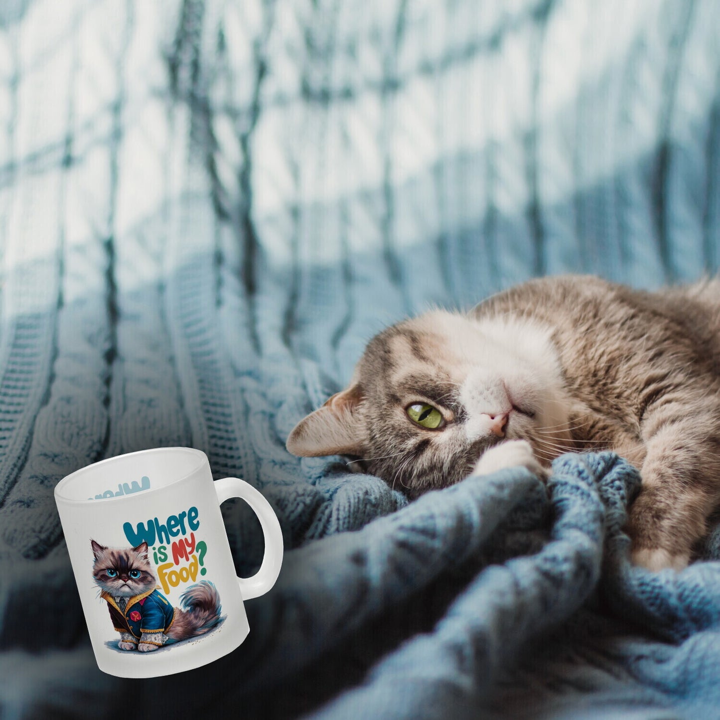 Schicke mürrische Katze Glas Tasse - Wo ist mein Futter