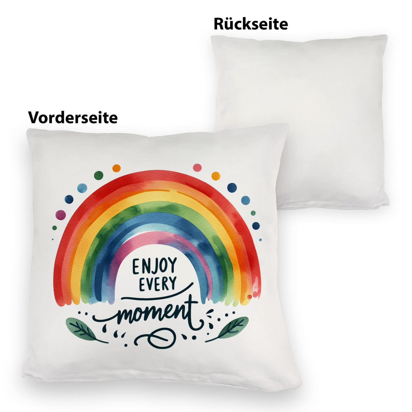 Regenbogen Kuschelkissen mit Spruch Enjoy every moment