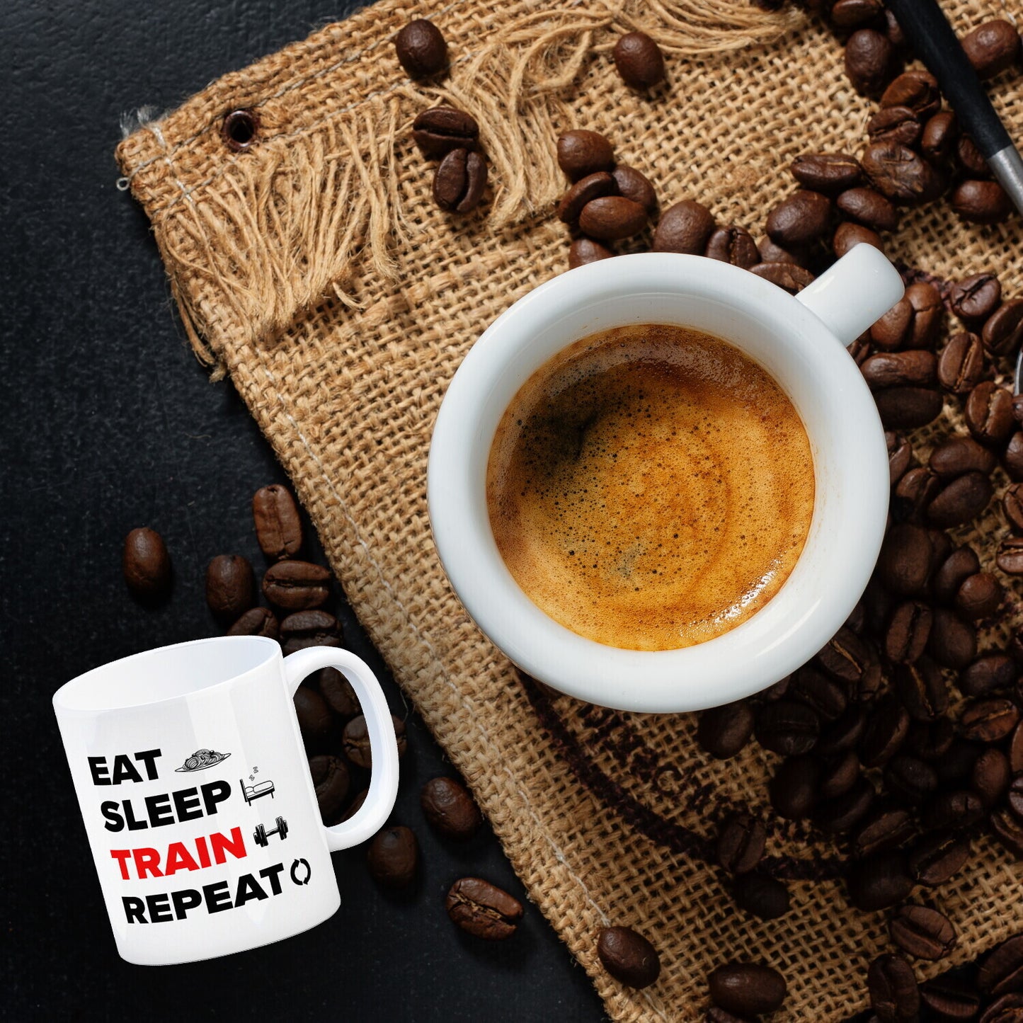 Eat Sleep Train Repeat Fitness Kaffeebecher