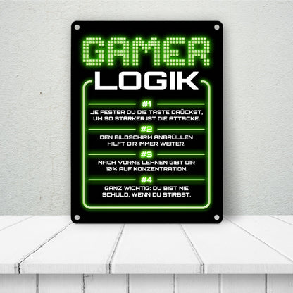 Gamer Logik Metallschild in 15x20 cm in grün