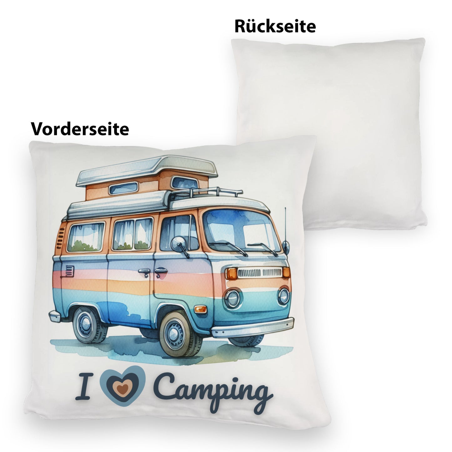 Campervan Kuschelkissen mit Spruch I love Camping