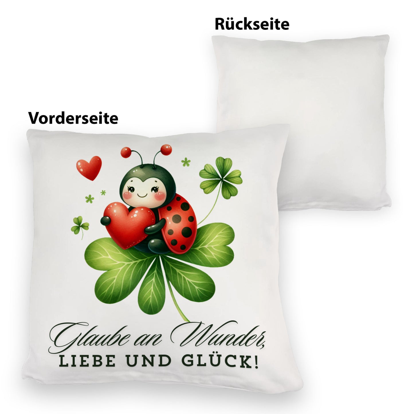 Marienkäfer Kuschelkissen mit Spruch Glaube an Wunder, Liebe und Glück!