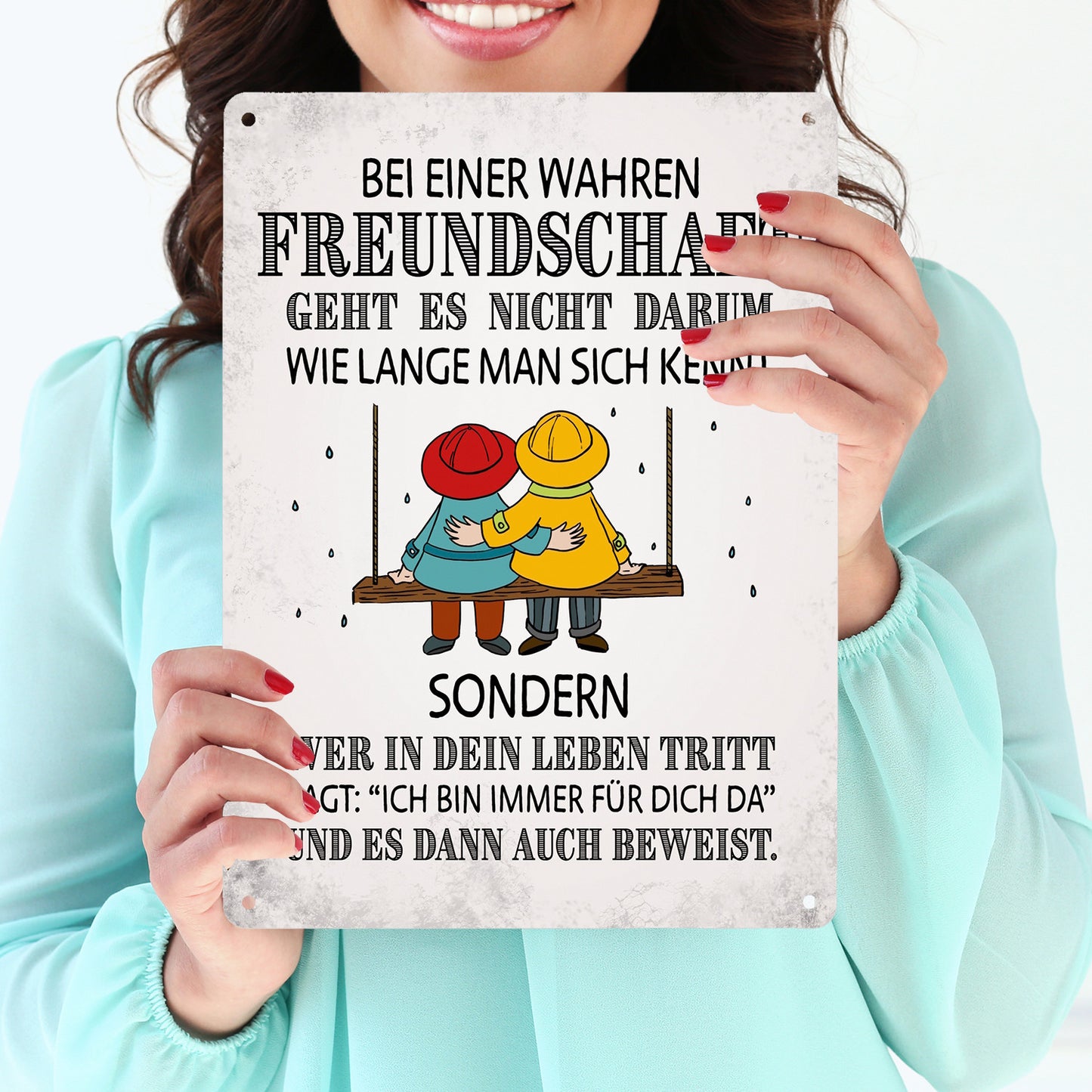 Metallschild XL mit Freunde Motiv und Spruch: Bei einer wahren Freundschaft