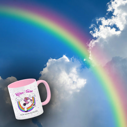 Relax-Tasse Einhorn mit Regenbogen Kaffeebecher Rosa