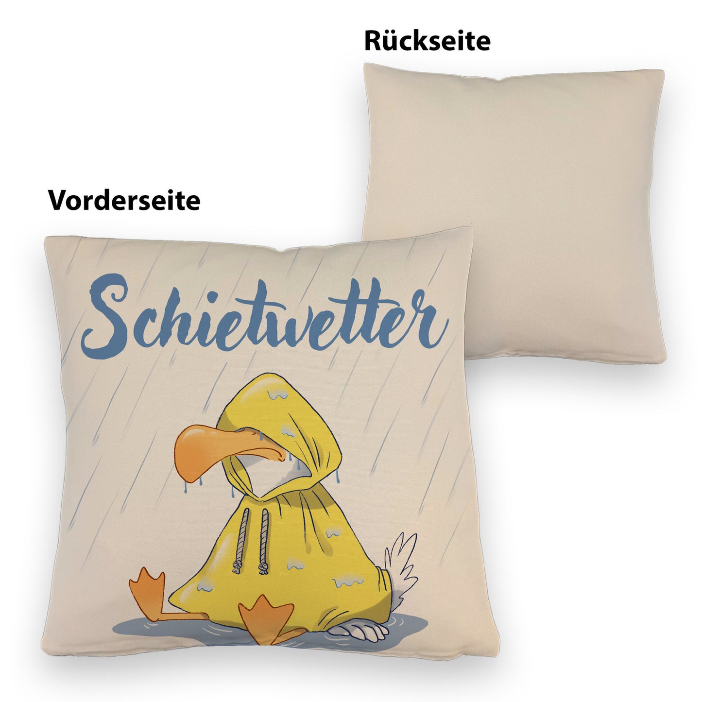 Möwe Kissen mit Leinenoptik mit Spruch Schietwetter