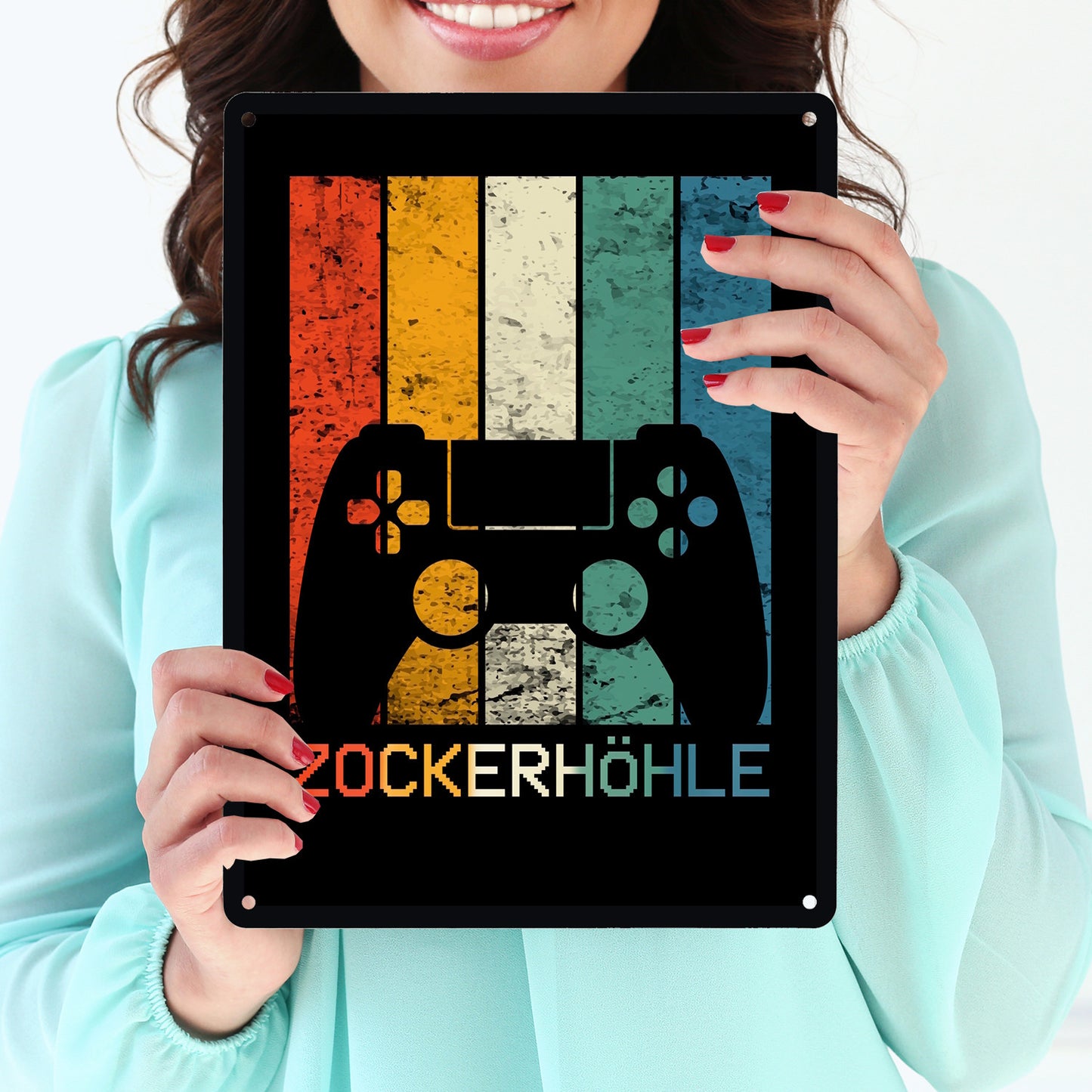 Zockerhöhle Metallschild XL mit Retro Gamer-Motiv