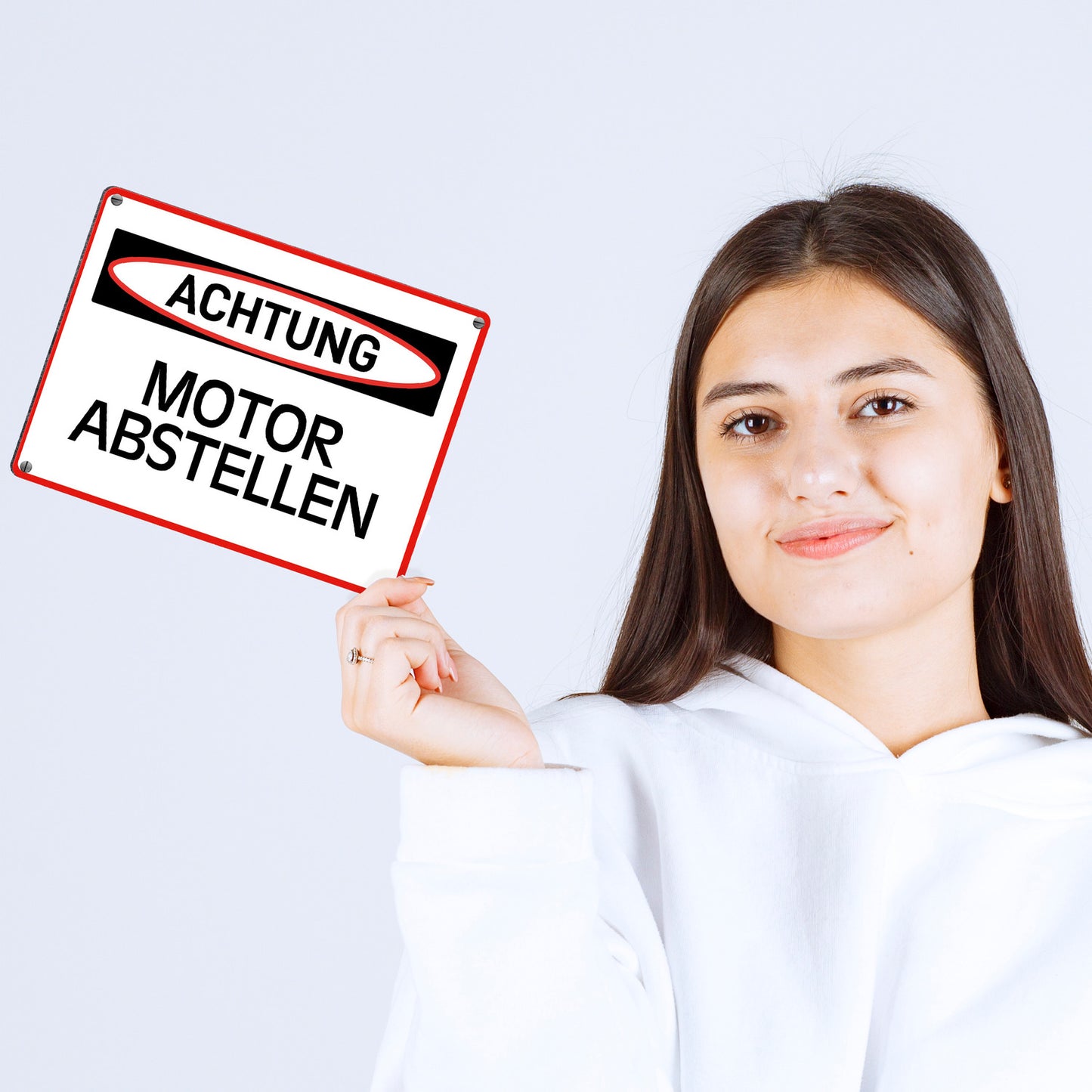 Motor abstellen Warn- und Hinweisschild im modernen Design