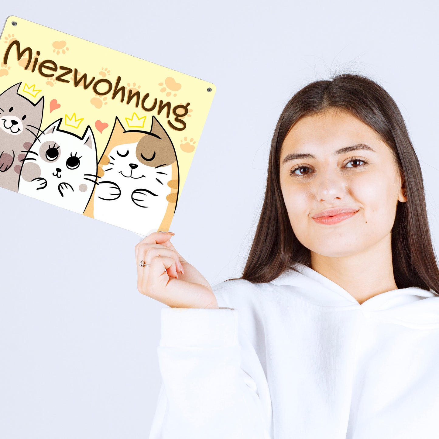 Miezwohnung Metallschild XL mit drei süßen Katzen für alle Katzenfreunde