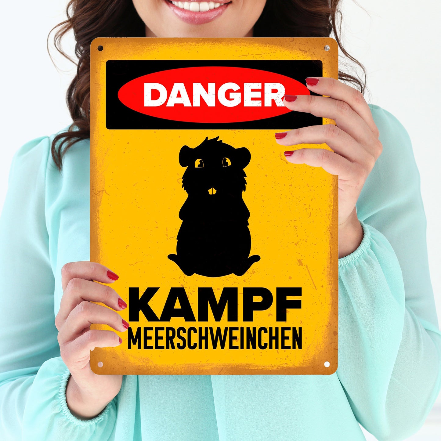 Danger Kampf Meerschweinchen Metallschild XL in 21x28 cm mit Meerschweinchen Silhouette