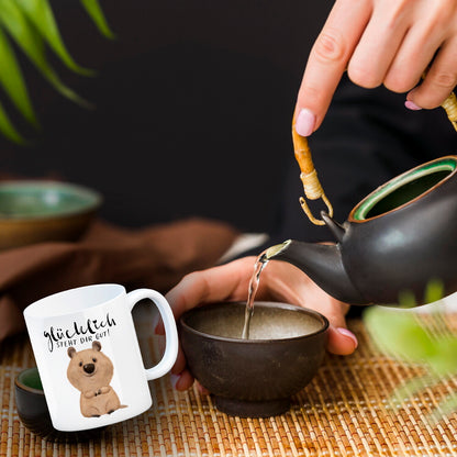 Quokka Kaffeebecher mit Spruch Glücklich steht dir gut