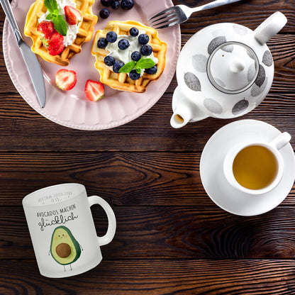 Niedliche Avocado Glas Tasse mit Spruch Avocados machen glücklich