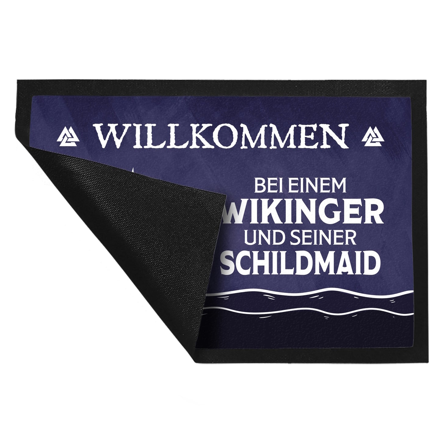 Willkommen bei einem Wikinger und seiner Schildmaid Fußmatte XL in 40x60 cm mit Segelboot Motiv