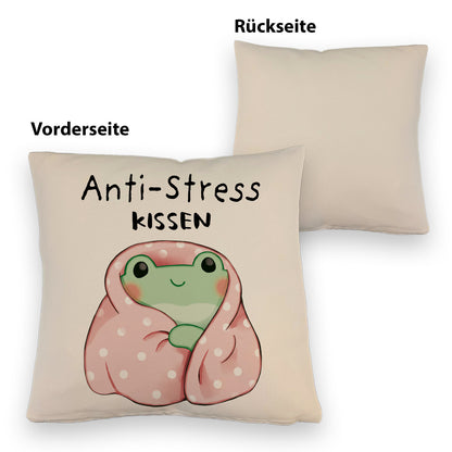 Frosch in rosa Decke Kissen mit Leinenoptik mit Spruch Anti-Stress Kissen mit Leinenoptik