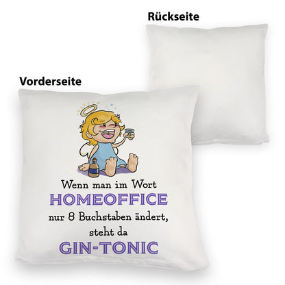 Engel Kuschelkissen mit Spruch - Homeoffice klingt ähnlich wie Gin-Tonic