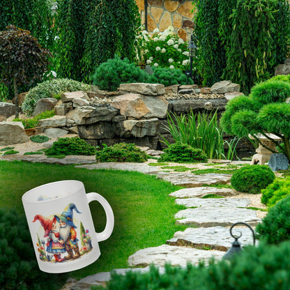 Verliebte Gartenzwerge im Garten Glas Tasse