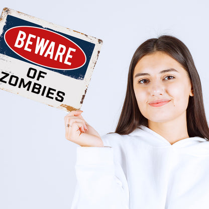 Metallschild XL mit Spruch: Beware of Zombies