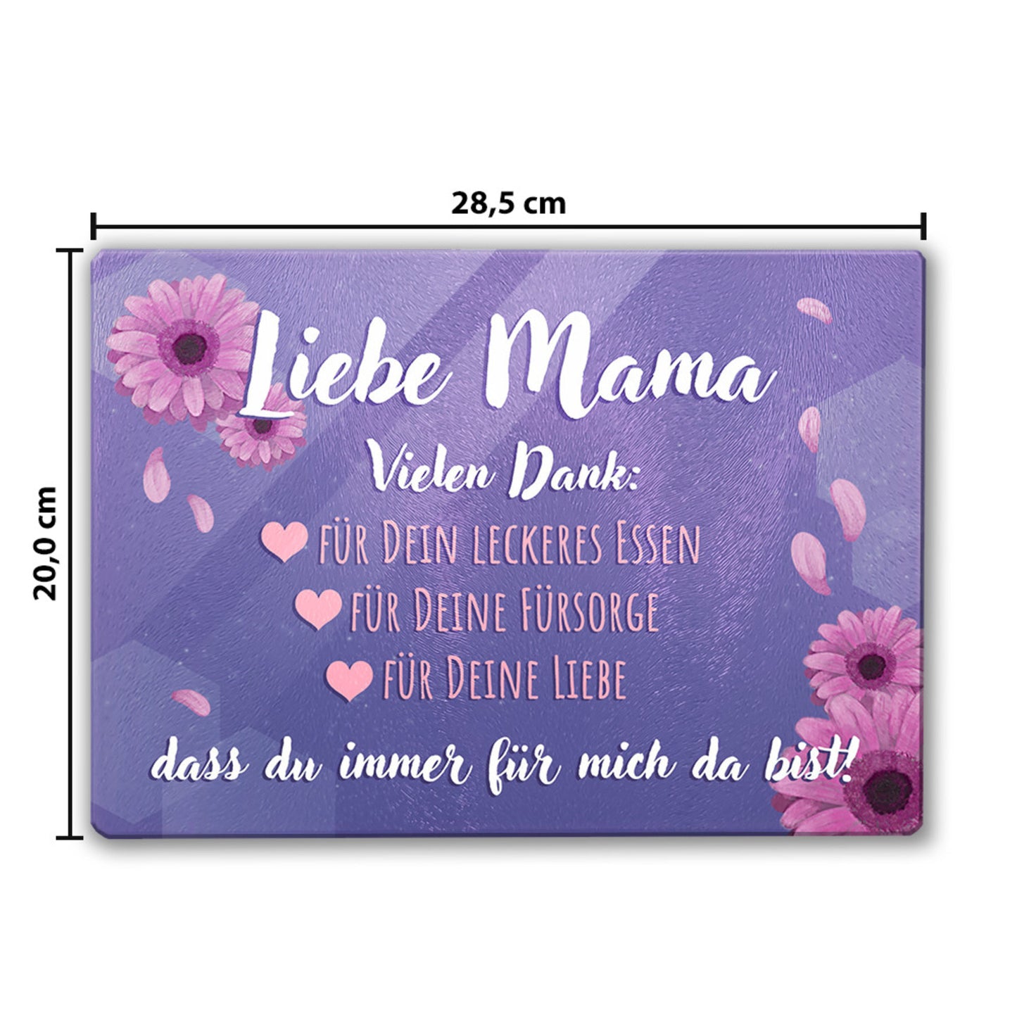 Liebe Mama Schneidebrett aus Glas mit Spruch Vielen Dank dass du da bist