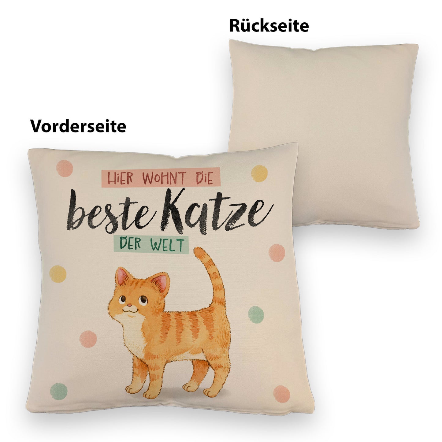 Beste Katze der Welt Kissen mit Leinenoptik mit oranger Katze Katze und Spruch