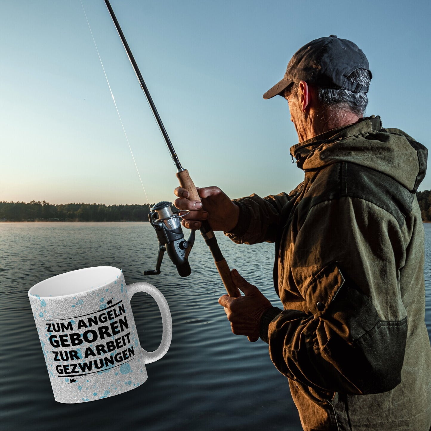 Zum Angeln geboren zur Arbeit gezwungen Glitzer-Kaffeebecher für Angler