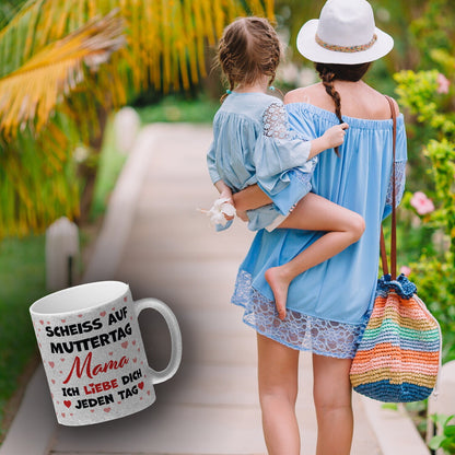 Scheiß auf Muttertag Glitzer-Kaffeebecher mit Herzchen-Muster für die beste Mama