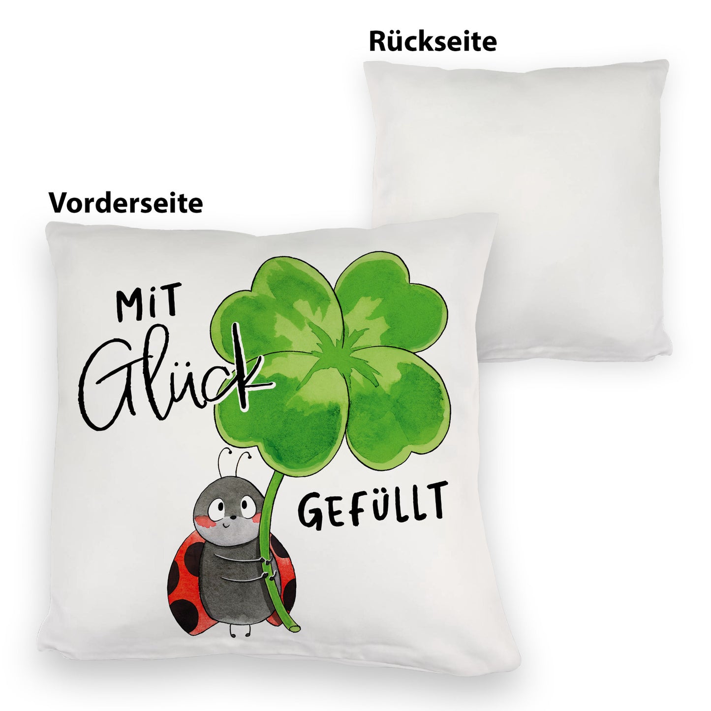 Marienkäfer Kuschelkissen mit Spruch Mit Glück gefüllt