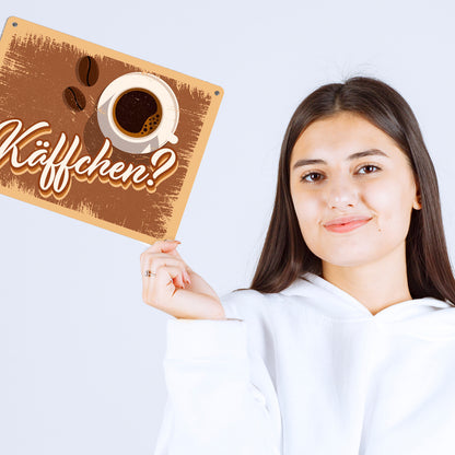 Käffchen? Metallschild XL im trendigen Retrolook mit Kaffee-Motiv