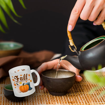 Fall Jahreszeit Herbst Glas Tasse mit Kürbis und Laub