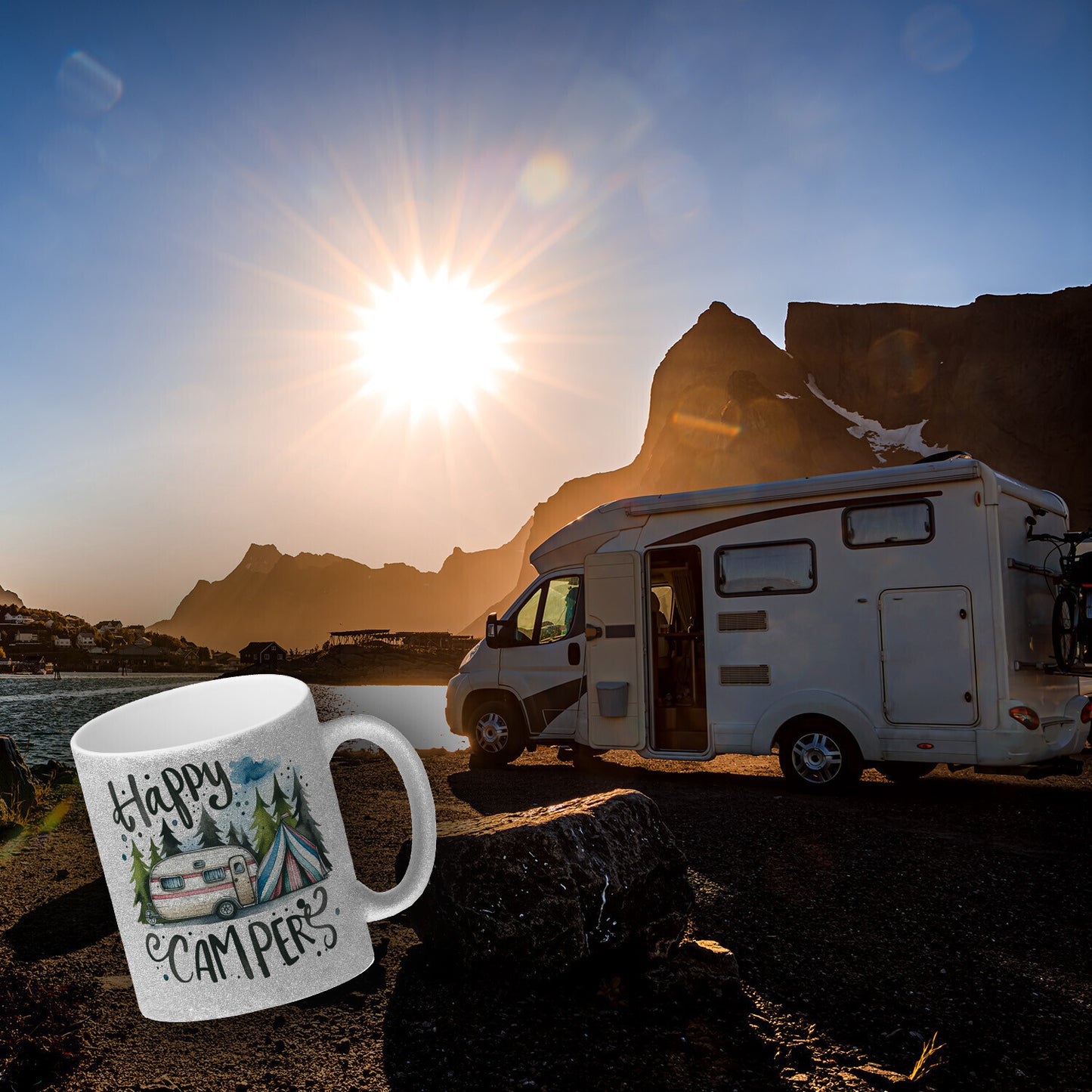 Happy Campers Wohnwagen Glitzer-Kaffeebecher