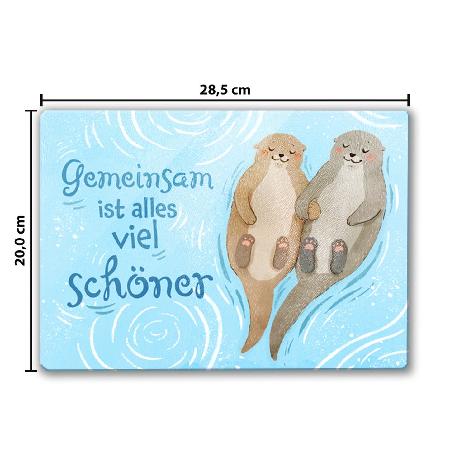 Otter Pärchen Schneidebrett aus Glas mit Spruch Gemeinsam ist alles viel schöner