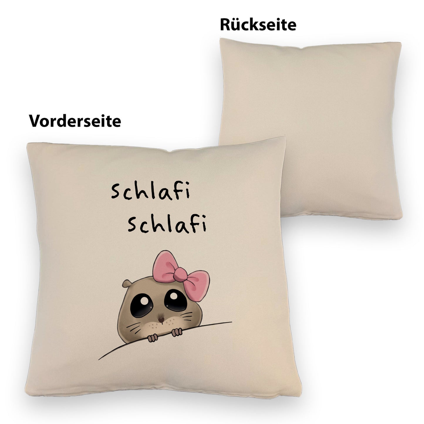 Meme Hamster Kissen mit Leinenoptik mit Spruch Schlafi Schlafi