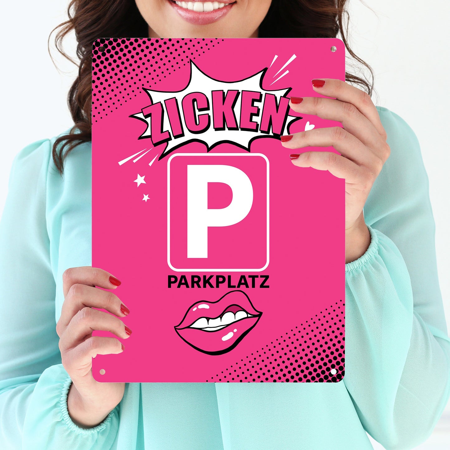 Zicke Metallschild XL in 21x28 cm mit Spruch Zicken Parkplatz