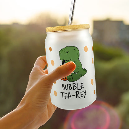 Bubble Tea-Rex Trinkglas mit Bambusdeckel mit T-Rex