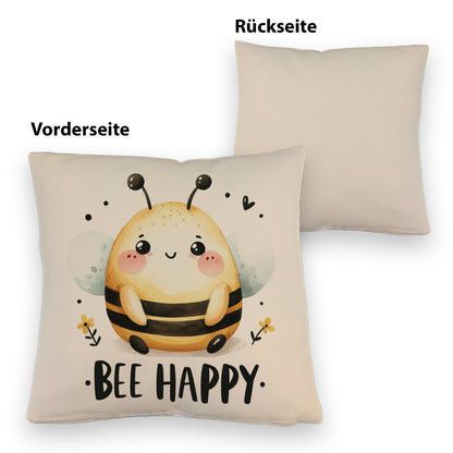 Biene Bee Happy Kissen mit Leinenoptik