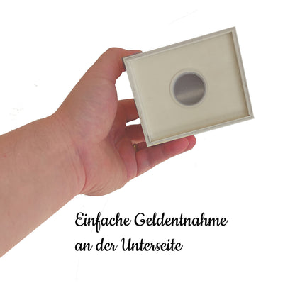 jubelnder Lemming Spardose aus Holz mit Spruch Gute Laune