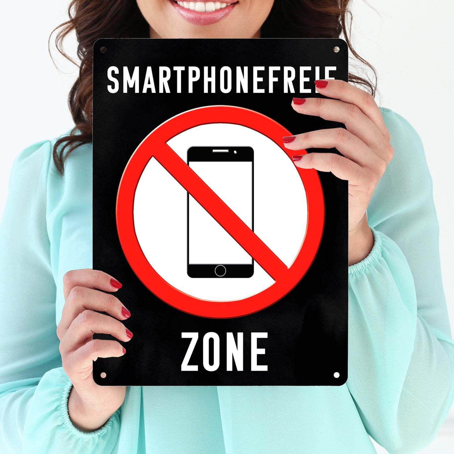 Smartphonefreie Zone Handy verboten Metallschild XL in 21x28 cm