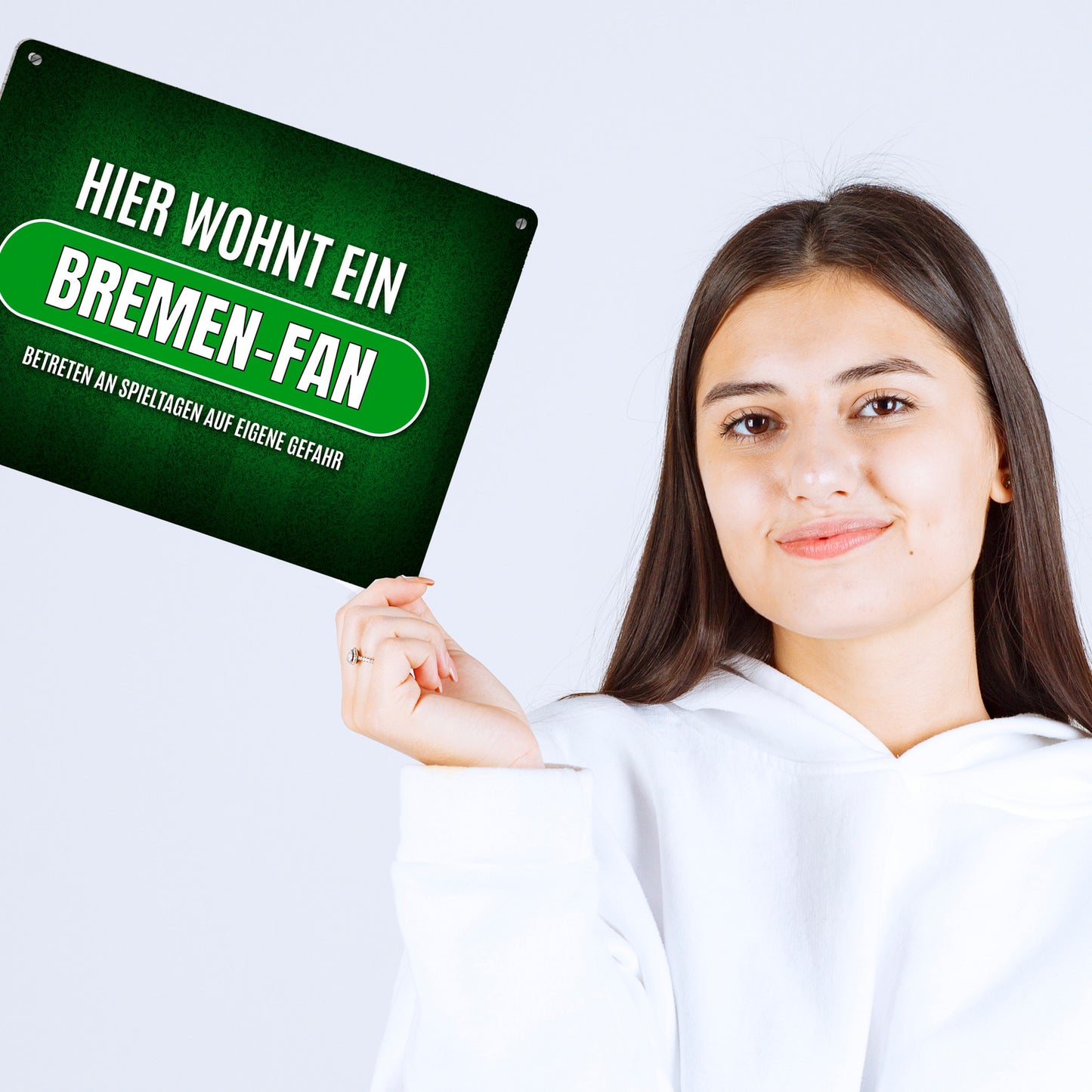 Metallschild XL mit Spruch: Hier wohnt ein Bremen-Fan