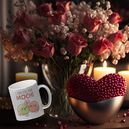 Mochi Paar Glitzer-Kaffeebecher mit Spruch I love you very Mochi