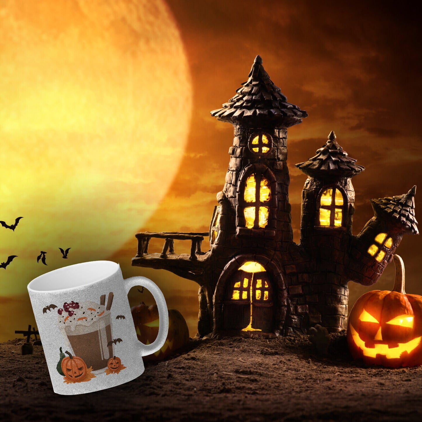 Pumpkin Spice Latte Glitzer-Kaffeebecher für Halloween