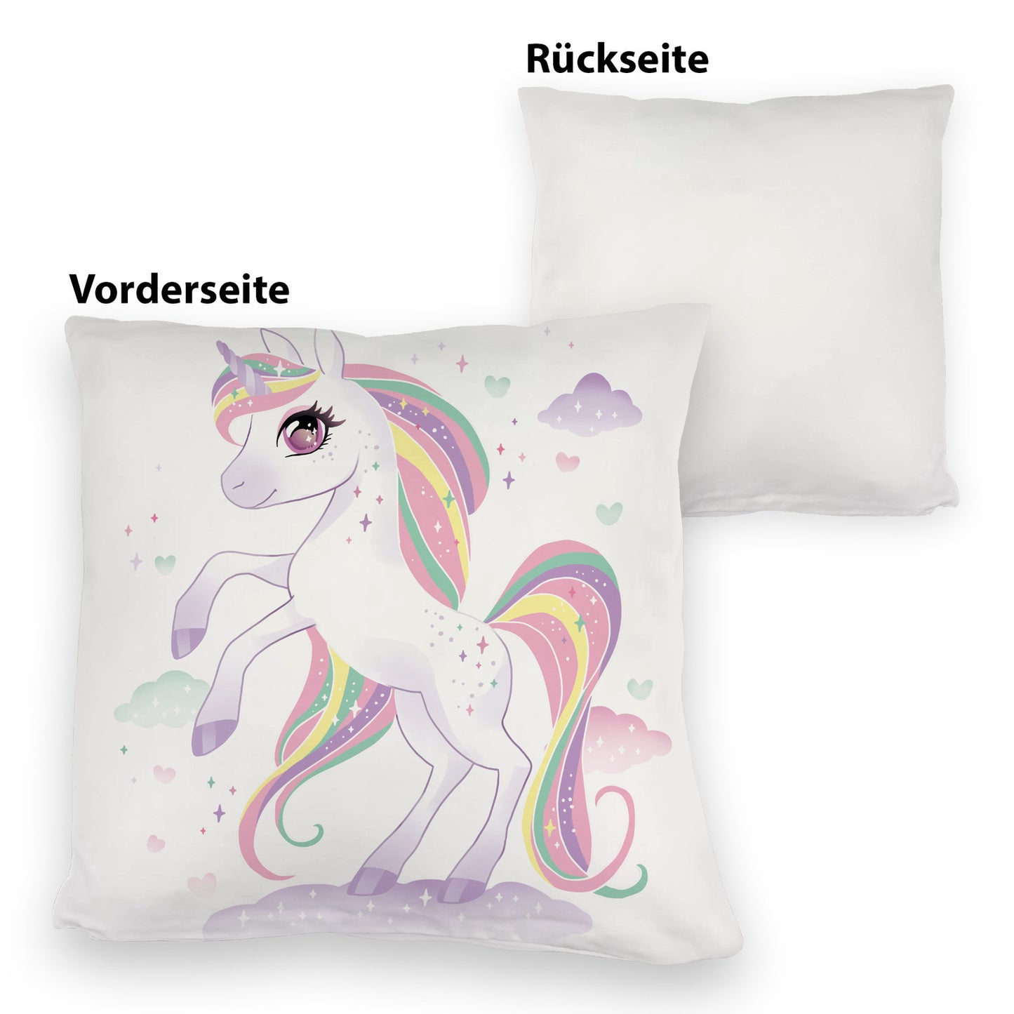 Einhorn Kuschelkissen mit Wolkenhintergrund