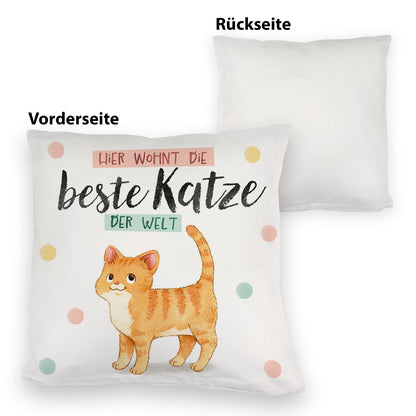 Beste Katze der Welt Kuschelkissen mit oranger Katze Katze und Spruch