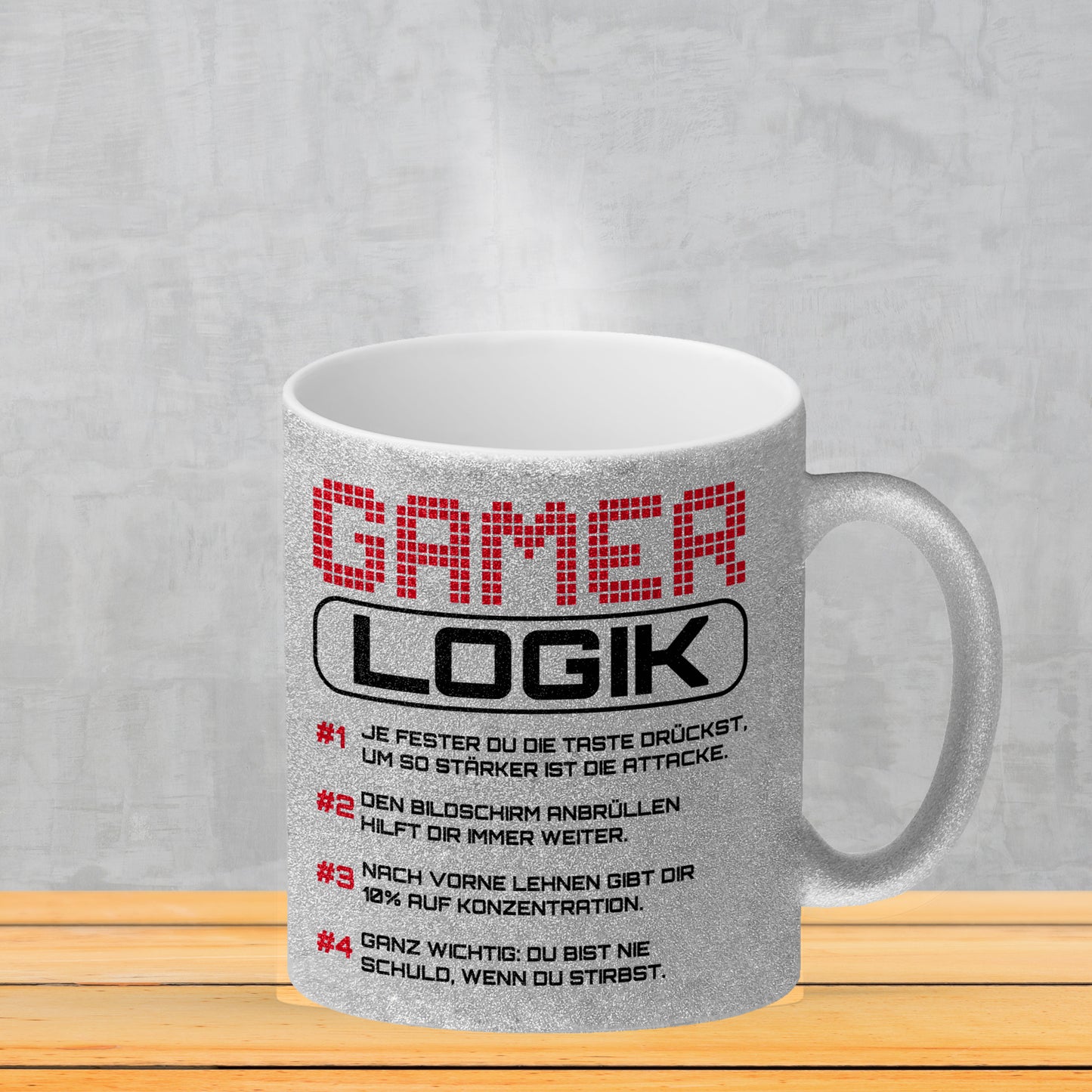 Gamer Logik Glitzer-Kaffeebecher in rot