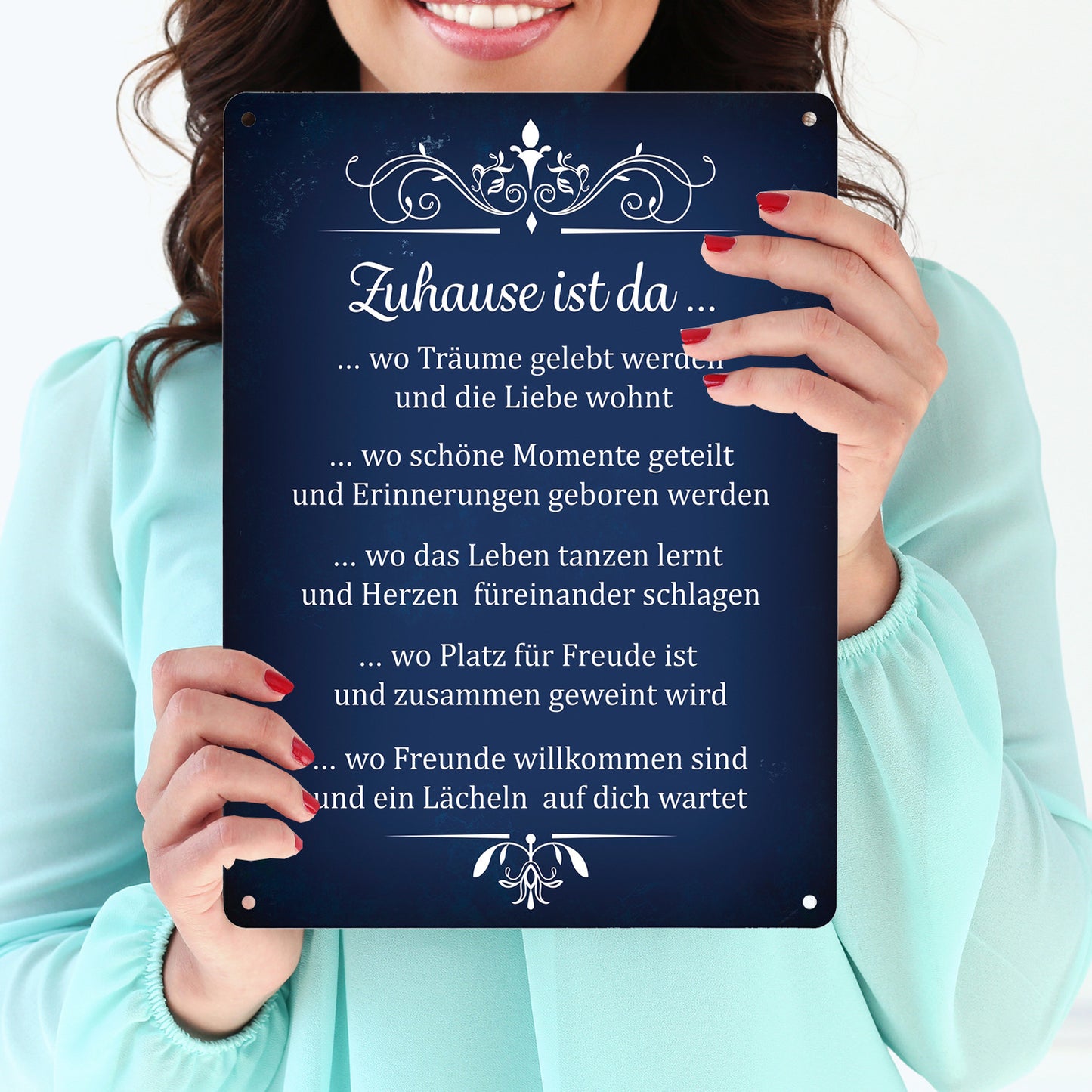 Metallschild XL mit Spruch: Zuhause ist da...