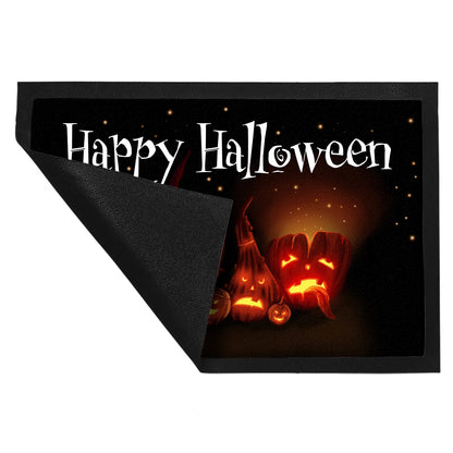 Fußmatte XL in 40x60 cm mit Kürbiskopf Motiv und Happy Halloween Schriftzug