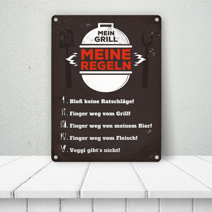 Mein Grill meine Regeln Blechschild in 15x20 cm