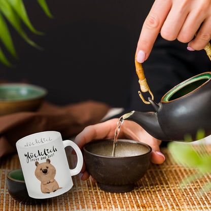 Quokka Glas Tasse mit Spruch Glücklich steht dir gut