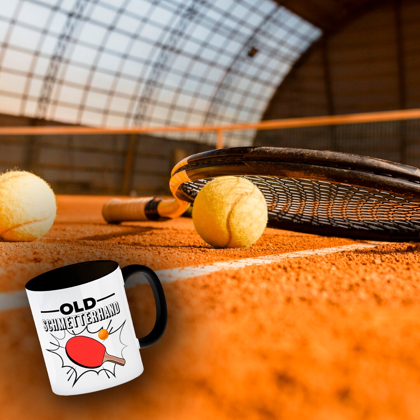 Old Schmetterhand Tischtennis Wortspiel Kaffeebecher Schwarz