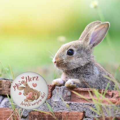 Hase Magnet rund rund mit Spruch Mein Herz hüpft wegen dir