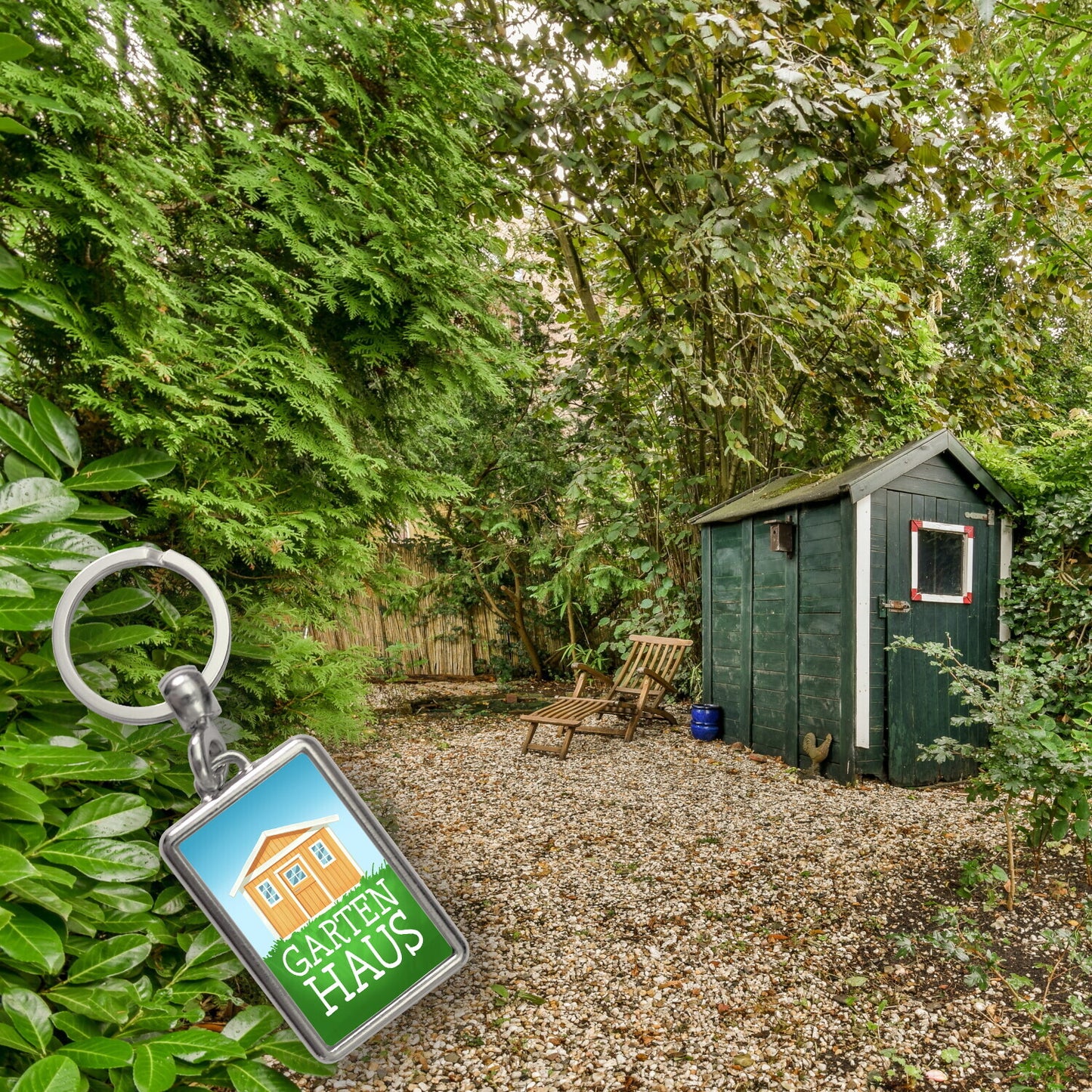 Gartenhaus Schlüsselanhänger mit Gartenhütte