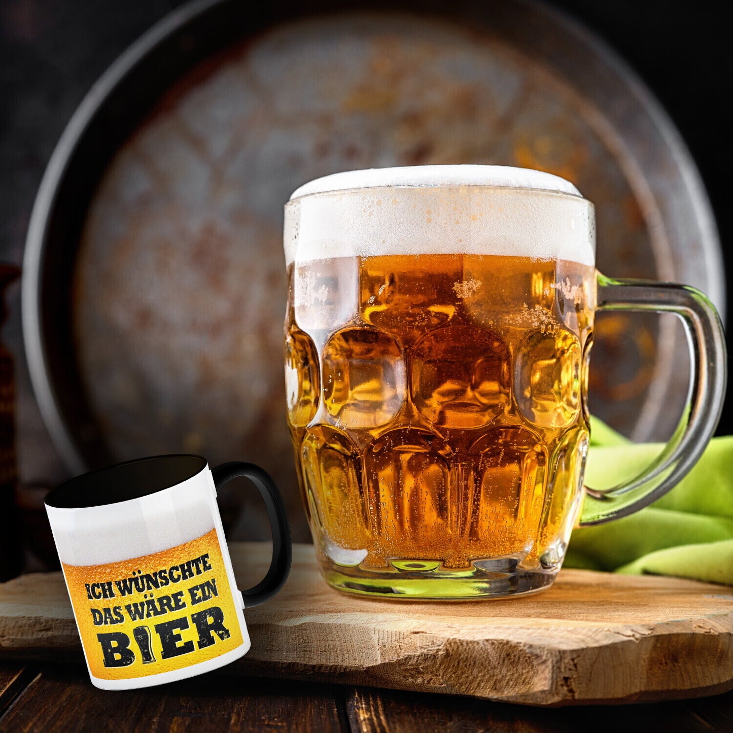 Ich wünschte das wäre ein Bier Kaffeebecher Schwarz mit Biermotiv