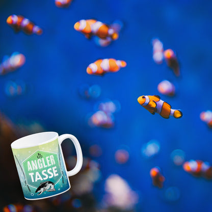 Angler Tasse Kaffeebecher mit Fisch und Angel Motiv